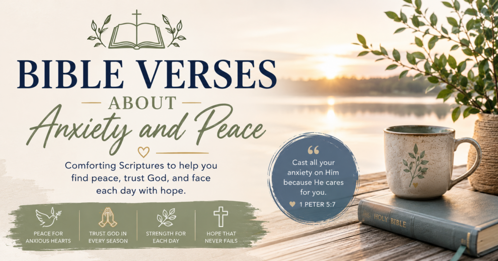 Bible Verses about Anxiety post image. text and bible in image