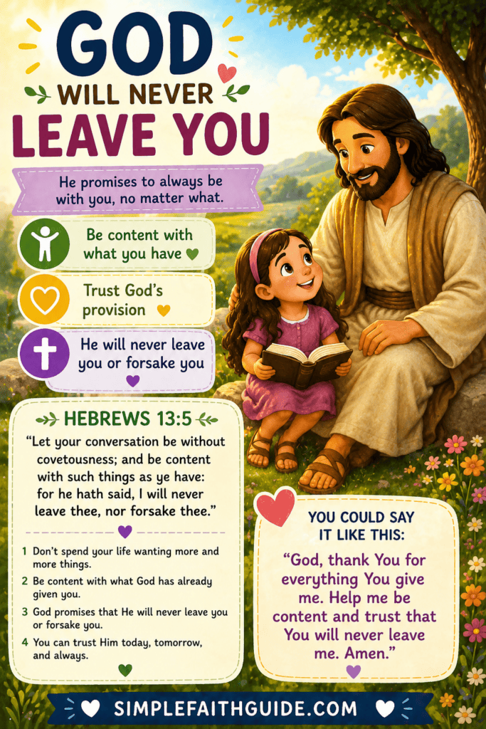 Hebrews 13:5 meaning for kids image for Pinterest